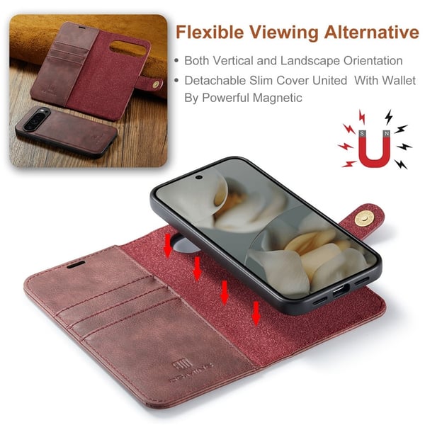 DG MING Google Pixel 10 Pro XL 2-i-1 Magnet Flip Cover - Rød