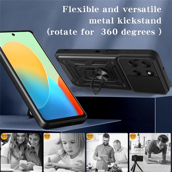 SKALO Motorola Moto G56 5G Armor Metallring Kameraslider Cover - Sort