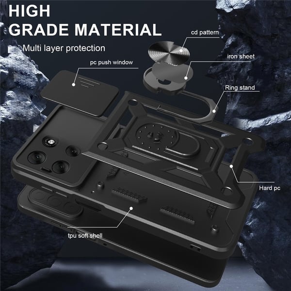 SKALO Motorola Moto G56 5G Armor Metallring Kameraslider Cover - Sort