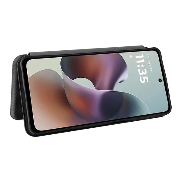 SKALO Motorola Moto G56 5G Carbon Fiber Flip Cover - Sort