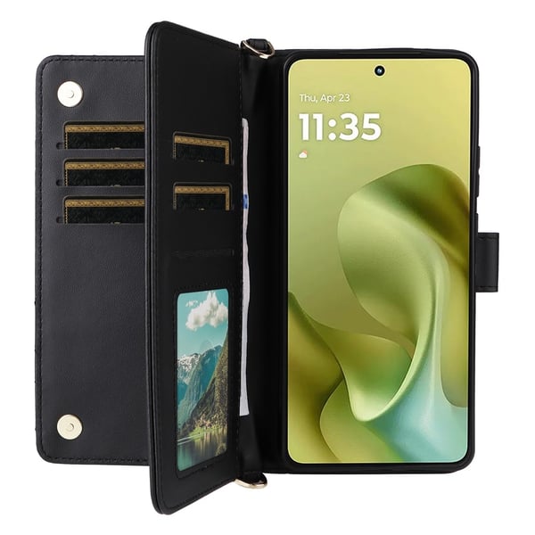SKALO Motorola Moto G86 Power 5G PU-læder Big Wallet Axelrem Flip Cover - Sort