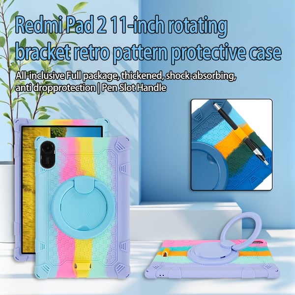 SKALO Xiaomi Redmi Pad 2 Silikone Armor Ring Cover - Rainbow
