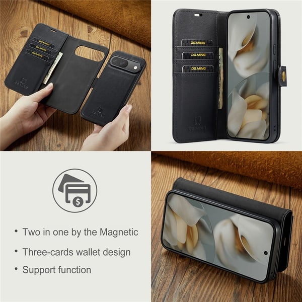 DG MING Google Pixel 10 Pro 2-in-1 Magneetti Lompakkokotelo - Musta