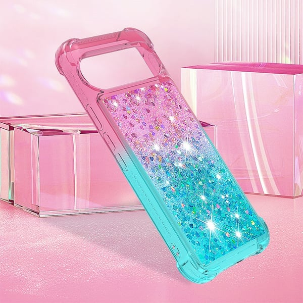 SKALO Google Pixel 10 Pro Kviksand Glitter Cover - Pink-Turkis