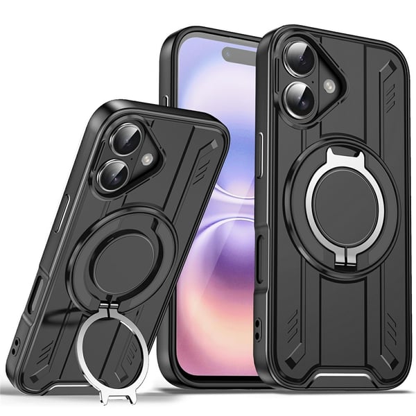 SKALO iPhone 17 Roterende Ring Cover - Sort