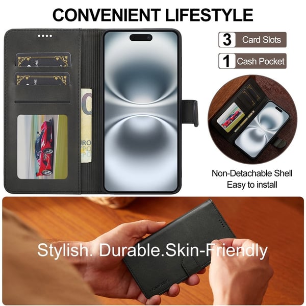 SKALO iPhone 17 LC.IMEEKE Premium PU-læder Flip Cover - Sort