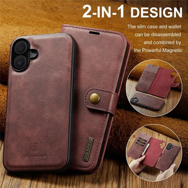 DG MING iPhone 17 2-i-1 Magnet Flip Cover - Rød