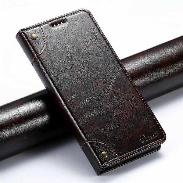 SKALO iPhone 17 SUTENI PU-Læder Flip Cover - Brun