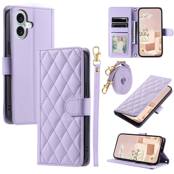 SKALO iPhone 17 Tikattu Olkahihna Lompakkokotelo - Violetti