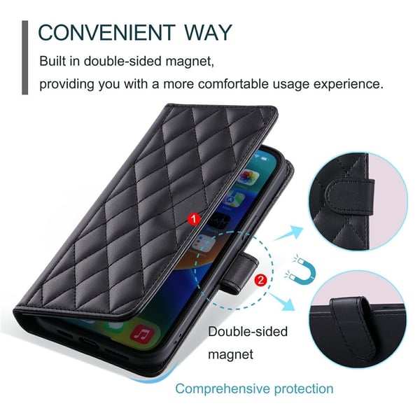 SKALO iPhone 17 Quiltet Skulderrem Flip Cover - Sort
