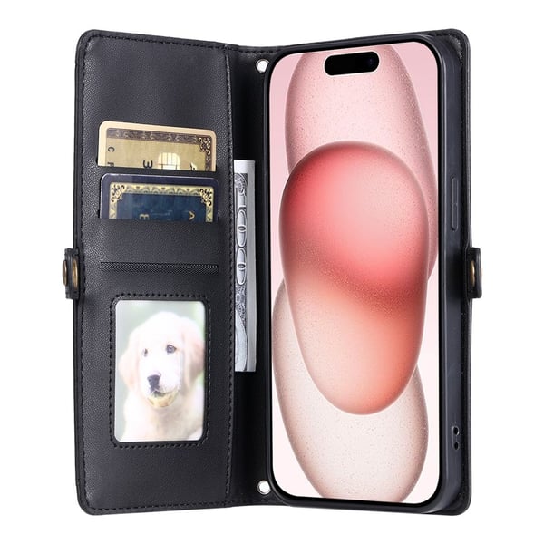 SKALO iPhone 17 PU-Læder Kuvert Flip Cover - Sort