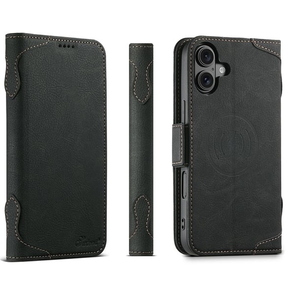 SKALO iPhone 17 SUTENI J07 PU-Læder Flip Cover - Sort
