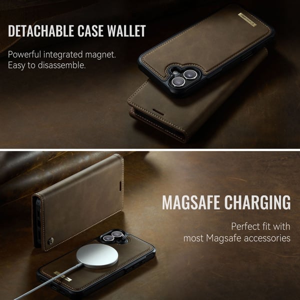 CaseMe iPhone 17 C49 Irrotettava Magneettinen Lompakkokotelo - Tummanruskea