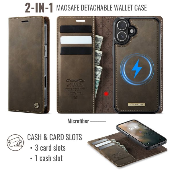 CaseMe iPhone 17 C49 Irrotettava Magneettinen Lompakkokotelo - Tummanruskea