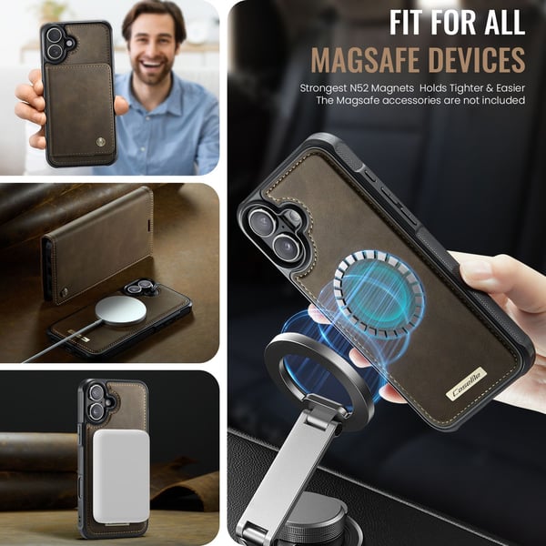 CaseMe iPhone 17 C49 Irrotettava Magneettinen Lompakkokotelo - Tummanruskea