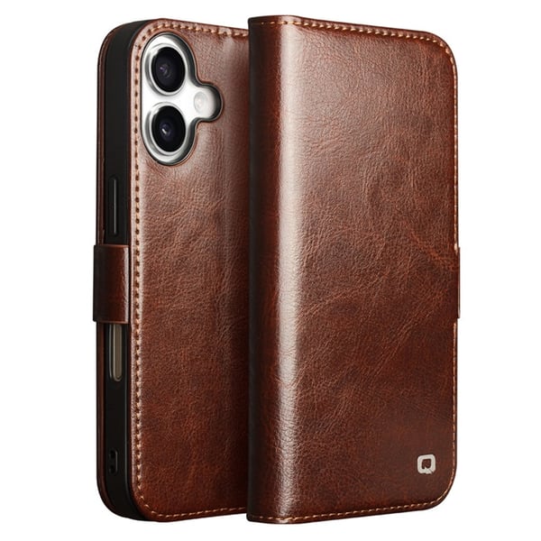 SKALO iPhone 17 QIALINO Ægte Læder Flip Cover - Brun