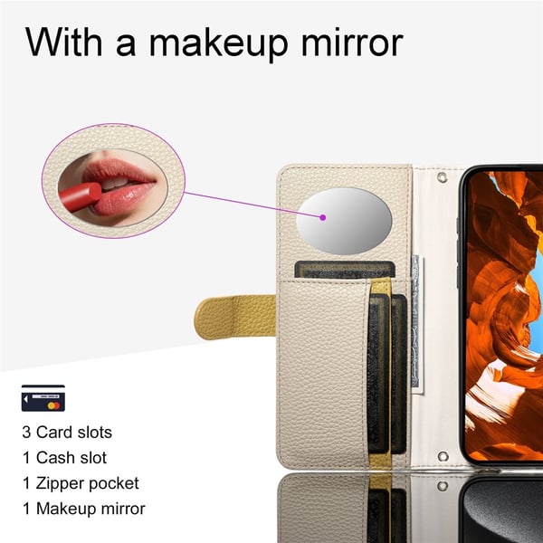 SKALO iPhone 17 ESEBLE E11 Litchi Mirror Lompakkokotelo - Khaki
