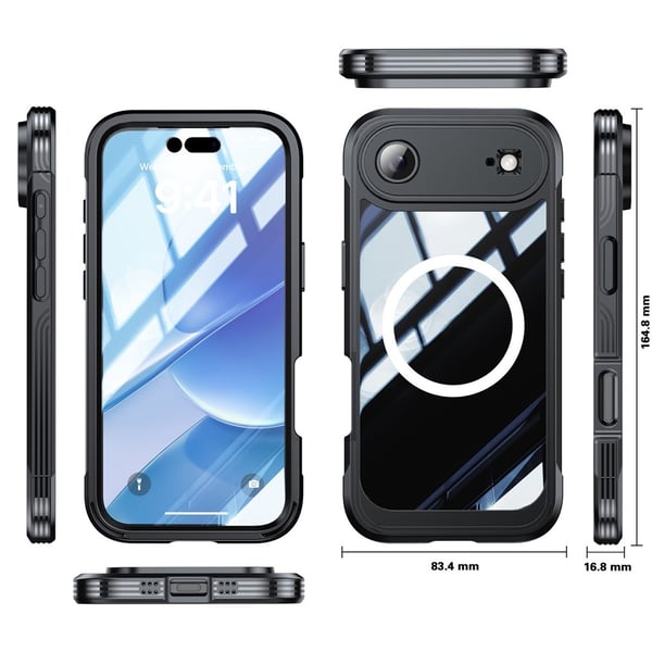SKALO iPhone Air Shockproof Clear Hybrid+Skærmbeskyttelse Cover - Sort