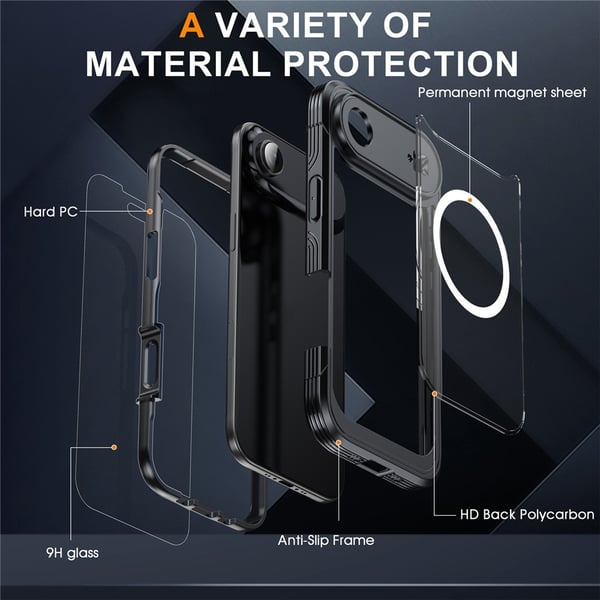 SKALO iPhone Air Shockproof Clear Hybrid+Skærmbeskyttelse Cover - Sort