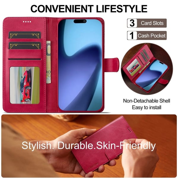 SKALO iPhone Air LC.IMEEKE Premium PU-læder Flip Cover - Cerise