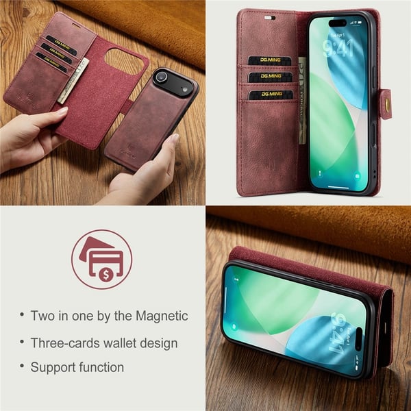 DG MING iPhone Air 2-i-1 Magnet Flip Cover - Rød