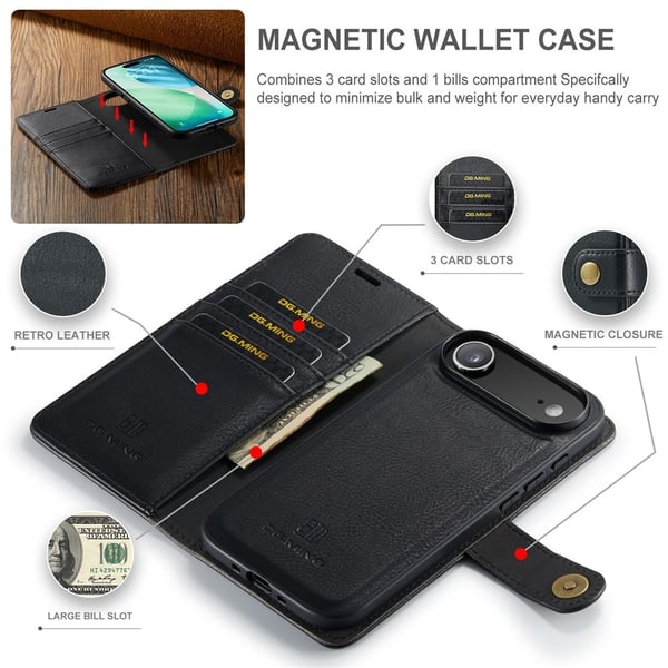 DG MING iPhone Air 2-i-1 Magnet Flip Cover - Sort