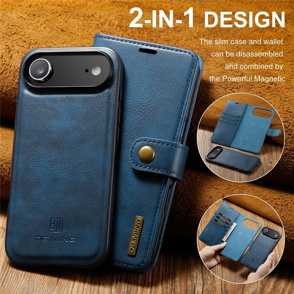 DG MING iPhone Air 2-i-1 Magnet Flip Cover - Blå