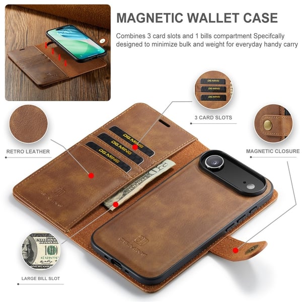 DG MING iPhone Air 2-i-1 Magnet Flip Cover - Brun