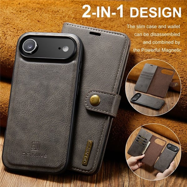 DG MING iPhone Air 2-i-1 Magnet Flip Cover - Grå