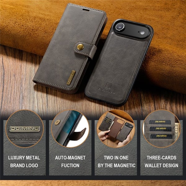DG MING iPhone Air 2-i-1 Magnet Flip Cover - Grå