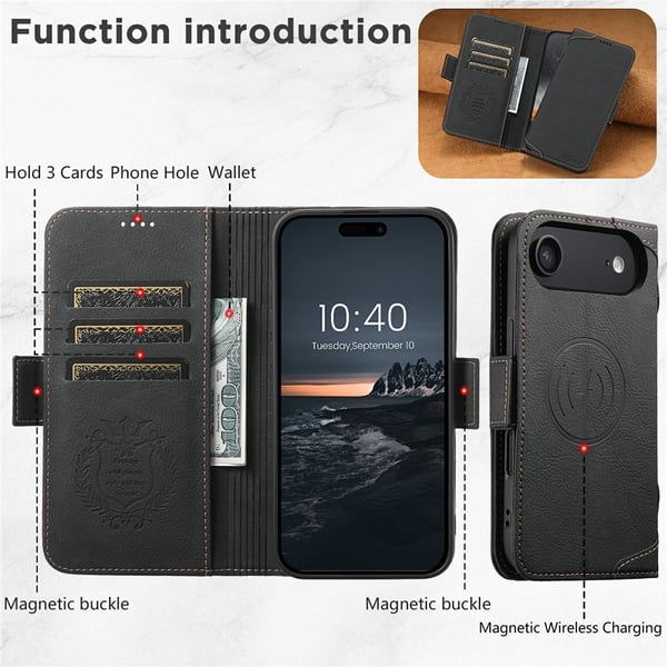 SKALO iPhone Air SUTENI J07 PU-Læder Flip Cover - Sort