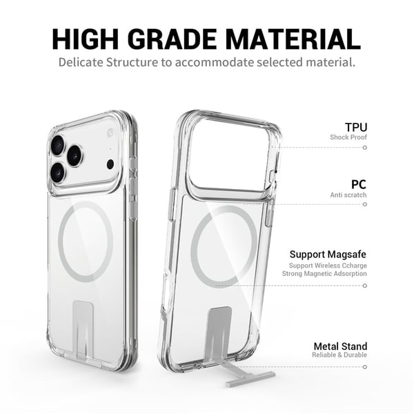 SKALO iPhone 17 Pro Alu Kickstand TPU Cover - Gennemsigtig