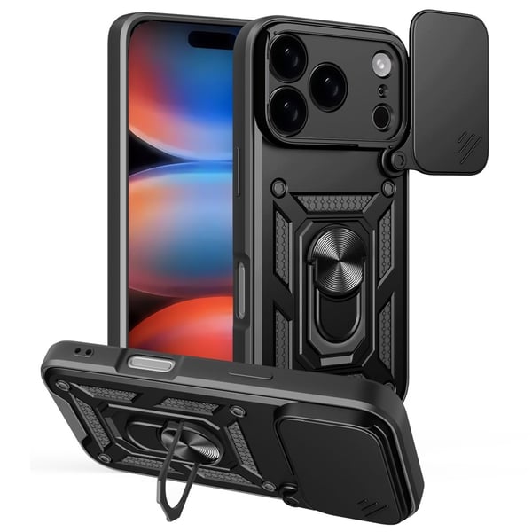SKALO iPhone 17 Pro Armor Metallring Kameraslider Cover - Sort SKALO iPhone 17 Pro Armor Metallring Kameraslider Cover - Sort