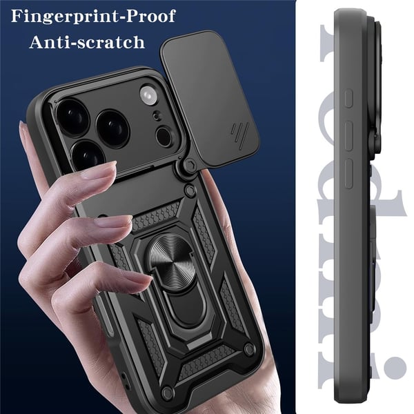 SKALO iPhone 17 Pro Armor Metallring Kameraslider Cover - Sort