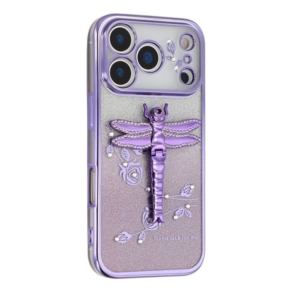 SKALO iPhone 17 Pro KADEM Dragonfly Glitter Suojakuori - Violetti