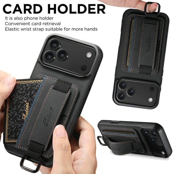 SKALO iPhone 17 Pro SUTENI H13 PU-læder Kortholder Cover - Sort