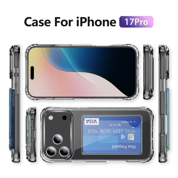 SKALO iPhone 17 Pro Läpinäkyvä Korttitasku Suojakuori - Läpinäkyvä