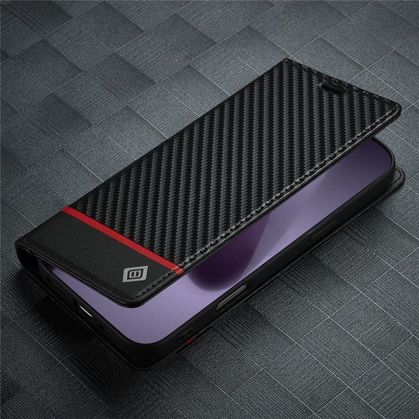 SKALO iPhone 17 Pro LC.IMEEKE Carbon Fiber Flip Cover - Sort