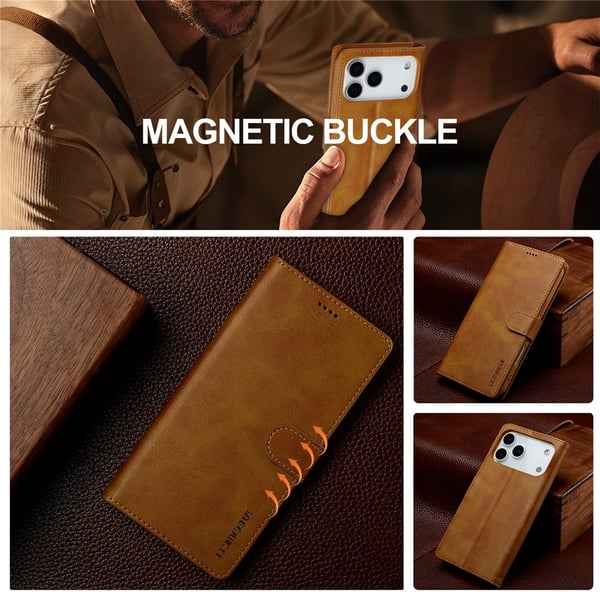 SKALO iPhone 17 Pro LC.IMEEKE Premium PU-læder Flip Cover - Lys brun