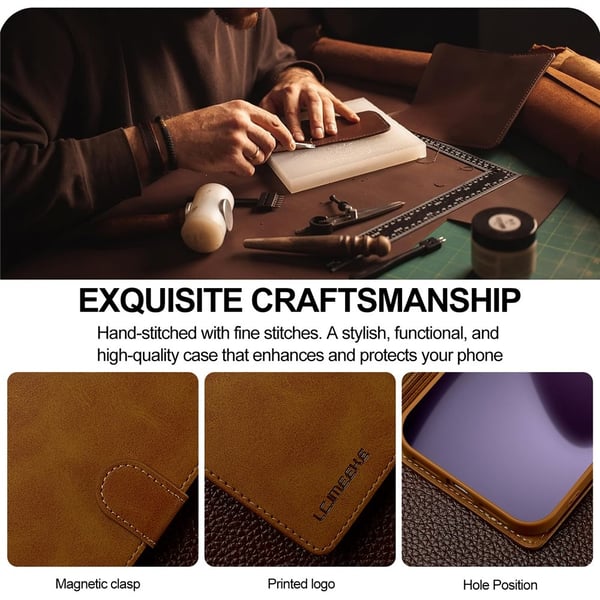 SKALO iPhone 17 Pro LC.IMEEKE Premium PU-læder Flip Cover - Lys brun