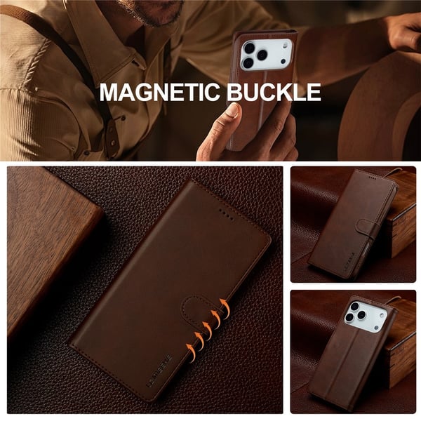 SKALO iPhone 17 Pro LC.IMEEKE Premium PU-læder Flip Cover - Brun