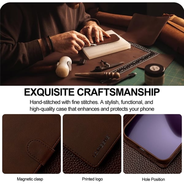 SKALO iPhone 17 Pro LC.IMEEKE Premium PU-læder Flip Cover - Brun