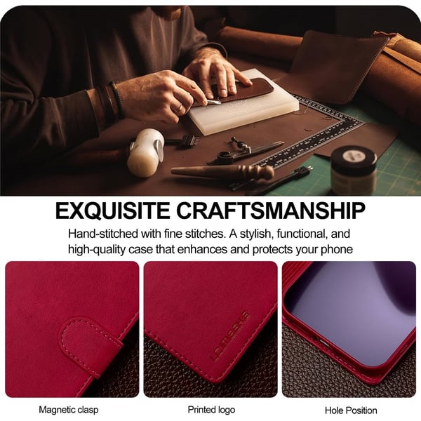 SKALO iPhone 17 Pro LC.IMEEKE Premium PU-læder Flip Cover - Cerise