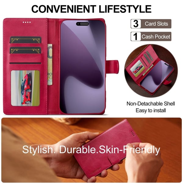SKALO iPhone 17 Pro LC.IMEEKE Premium PU-læder Flip Cover - Cerise
