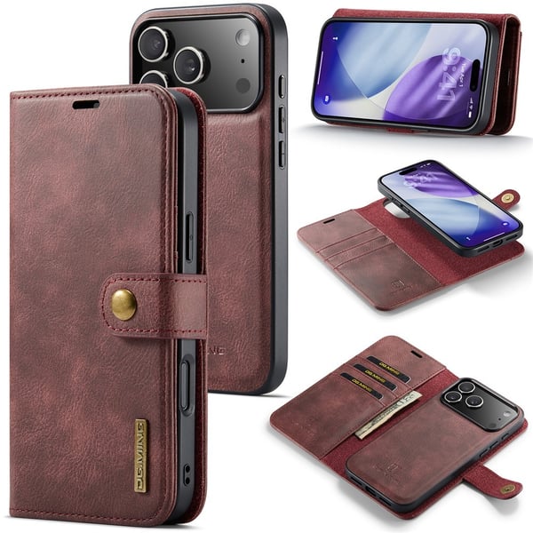 DG MING iPhone 17 Pro 2-i-1 Magnet Flip Cover - Rød