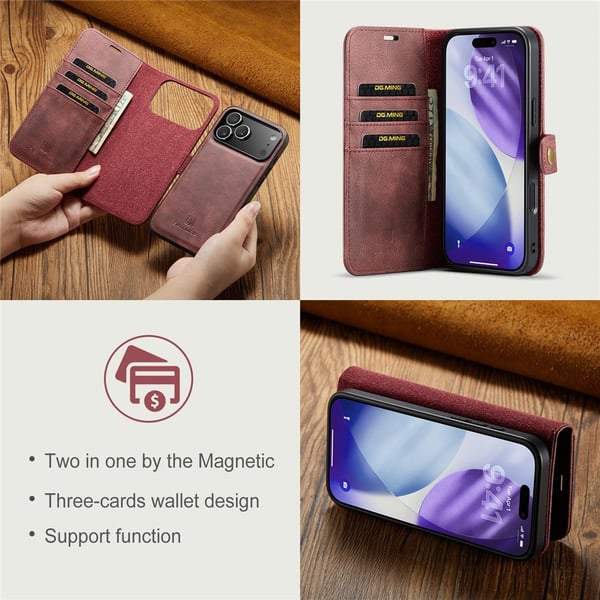 DG MING iPhone 17 Pro 2-i-1 Magnet Flip Cover - Rød