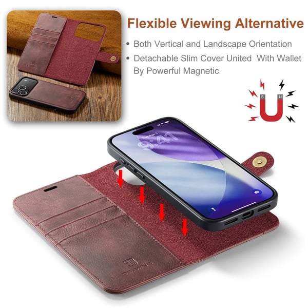 DG MING iPhone 17 Pro 2-i-1 Magnet Flip Cover - Rød