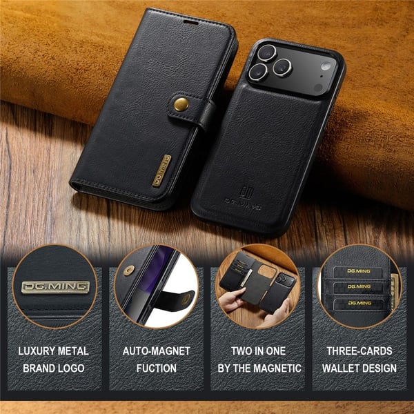DG MING iPhone 17 Pro 2-i-1 Magnet Flip Cover - Sort