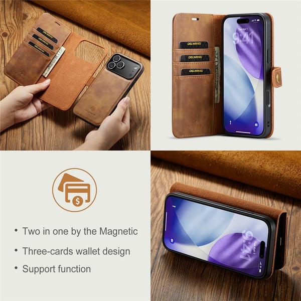 DG MING iPhone 17 Pro 2-i-1 Magnet Flip Cover - Brun