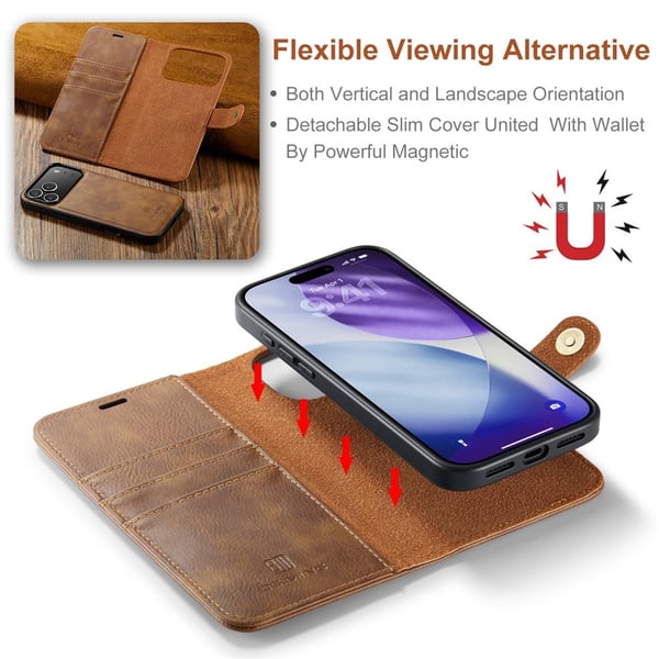 DG MING iPhone 17 Pro 2-i-1 Magnet Flip Cover - Brun